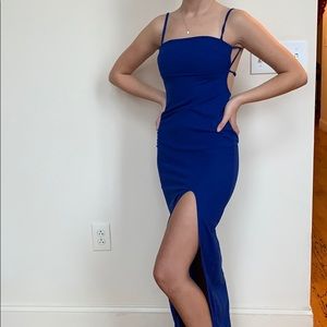 Blue Maxi Formal Dress, Open Back, Adjustable